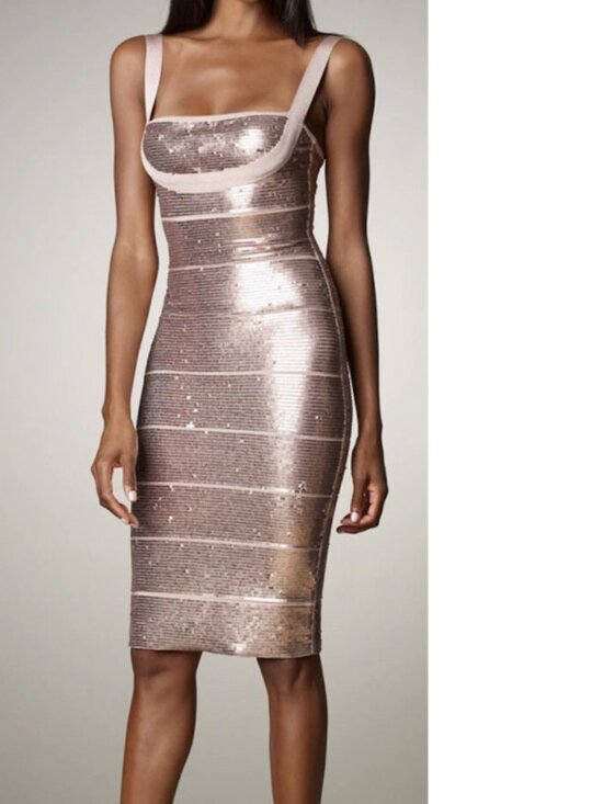 Herve Leger Dresses & Skirts - Authentic Herve Leger Dune Brown Sequin Bandage Katherine Dress - Size M
